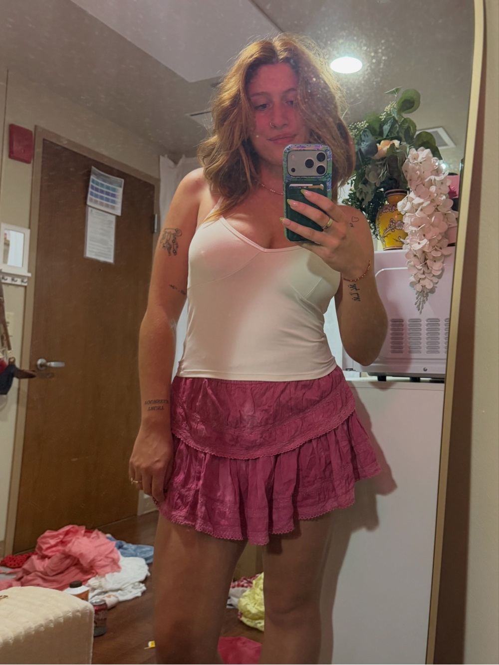 LoveShackFancy Pink Tiered Ruffle Mini Skirt